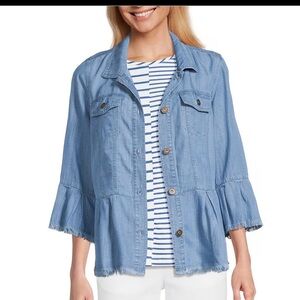 NWT Multiples Lyocell 3/4 Flounce Sleeve Button Front Jacket Sz Large